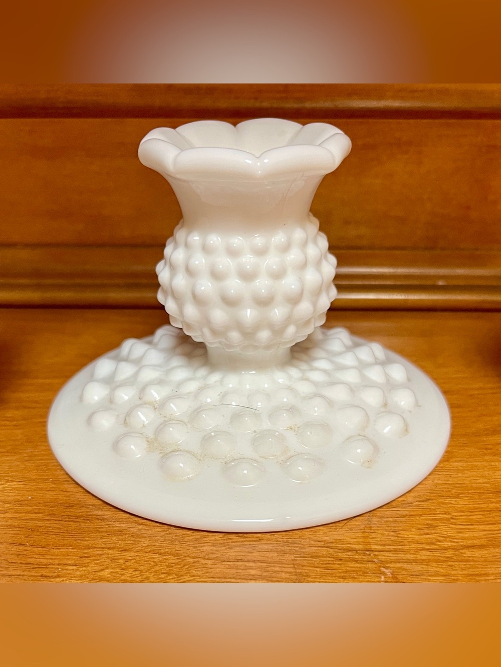 White Hobnail Milk Glass Candle Holder vintage